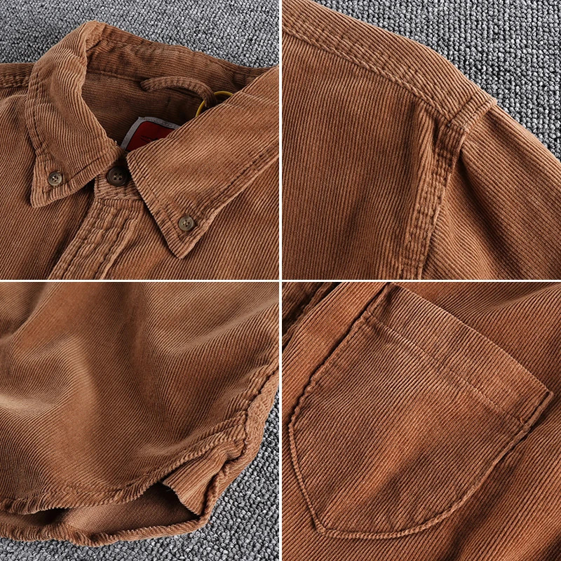 Spring/Summer American Retro Corduroy Solid Color Product Shirt Mens Pure Cotton Long Sleeve Pocket Casual Shirt 240827