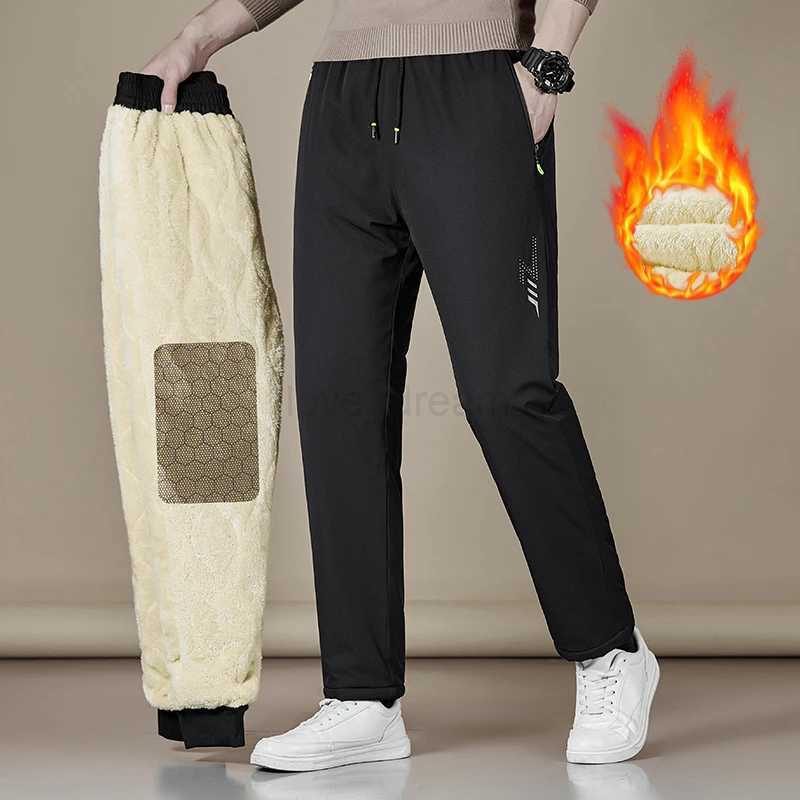 Mens Winter Warm Fleece Pants Lined with Graphene Fabric Knee Warm Pants Harajuku Joggers Zip Pockets Casual Pants 7XL-110KGXJ240813