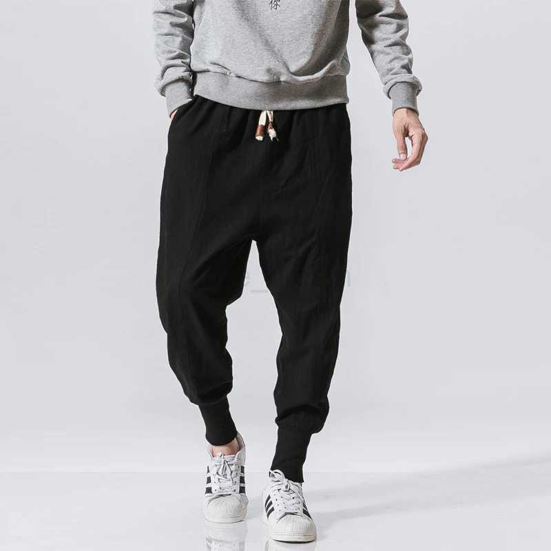 2023 Spring oversize casual pants men streetwear cotton linen harajuku joggers fashion baggy harem pants for manXJ240813