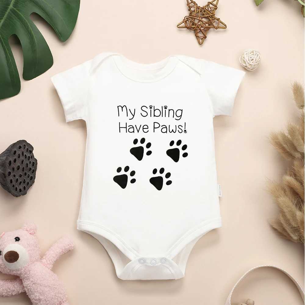 Comfy Baby Girls Boy Onesie Cotton High Quality Y2K My Sibling Have Paws Newborn tight fitting clothes baby short sleeves W240812