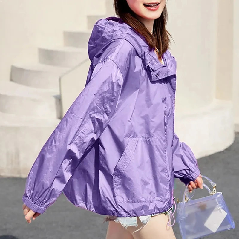 Fashion Womens Sun Protection Clothing Summer Thin Coat Sun Protection Breathable Casual Hooded Jacket Female Outerwear Tops 240813