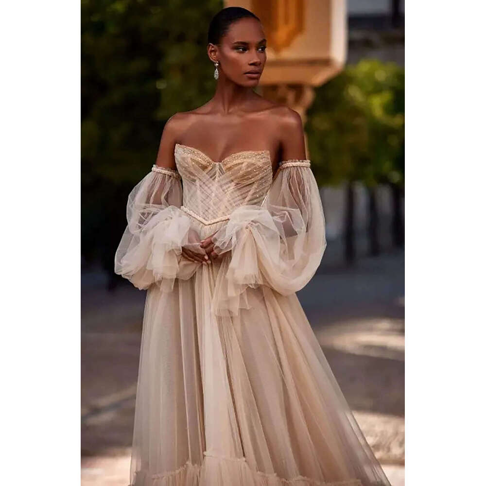 Classic A-e Gown Wedding Dresses Pearls Organza Bridal Gowns Strapless Big Vestidos De Novia Custom Size Colour