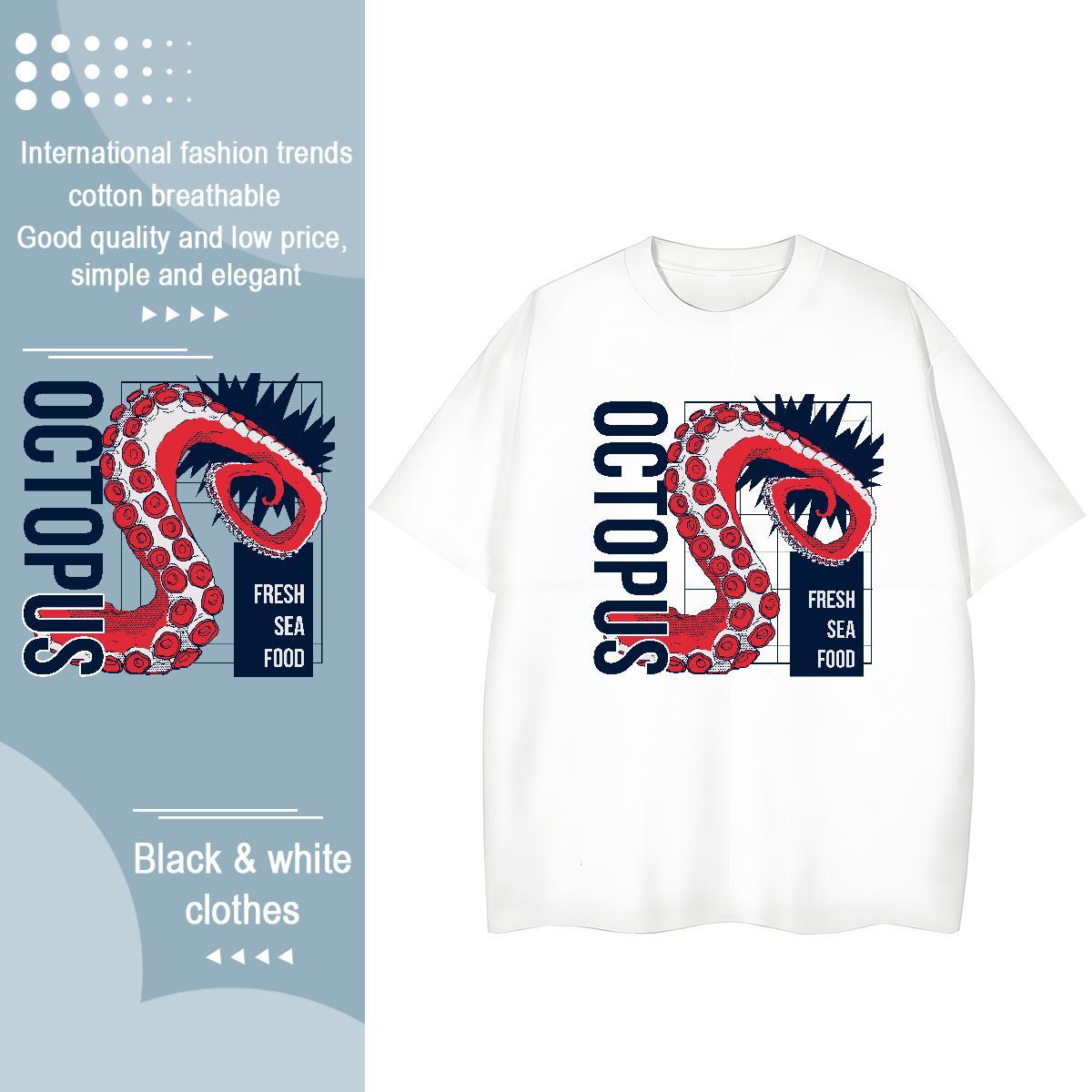 High Quality T-Shirts octopus tentacle Pure Cotton Casual Daily Wear DIY Anime 100% Cotton 230g Mens Tshirts Brand Clothings