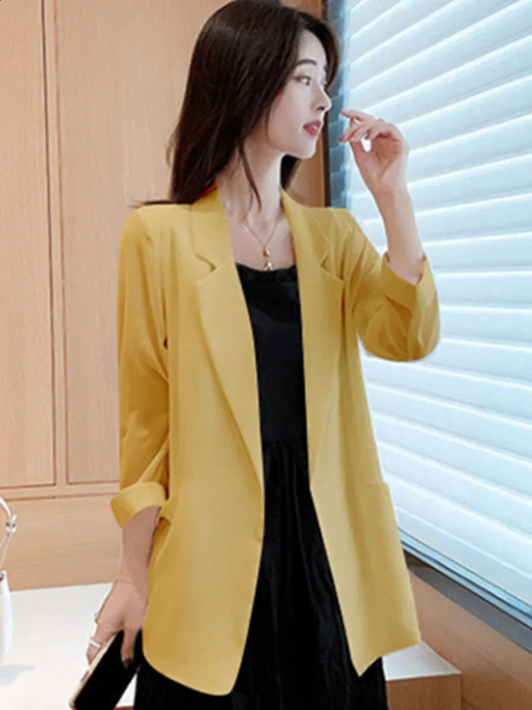 Womens Blazer Long Sleeves Vintage Temperament Solid Color Elegant Street All-match Outerwears Chic Tops Clothes 240813