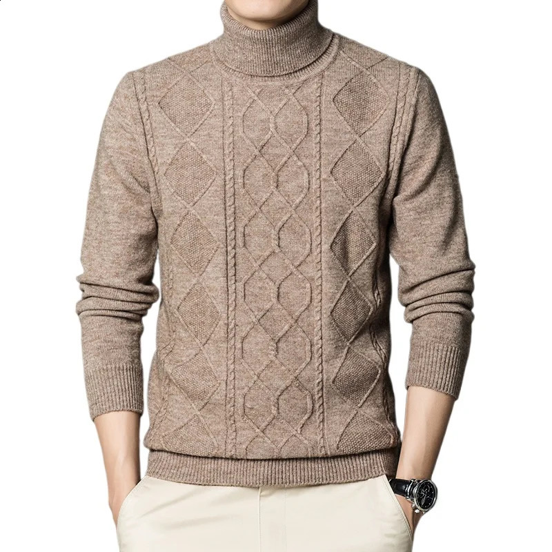 Mens turtle neck thick warm classic retro bottom pull flower knitted sweater mens skydiving Christmas 240812