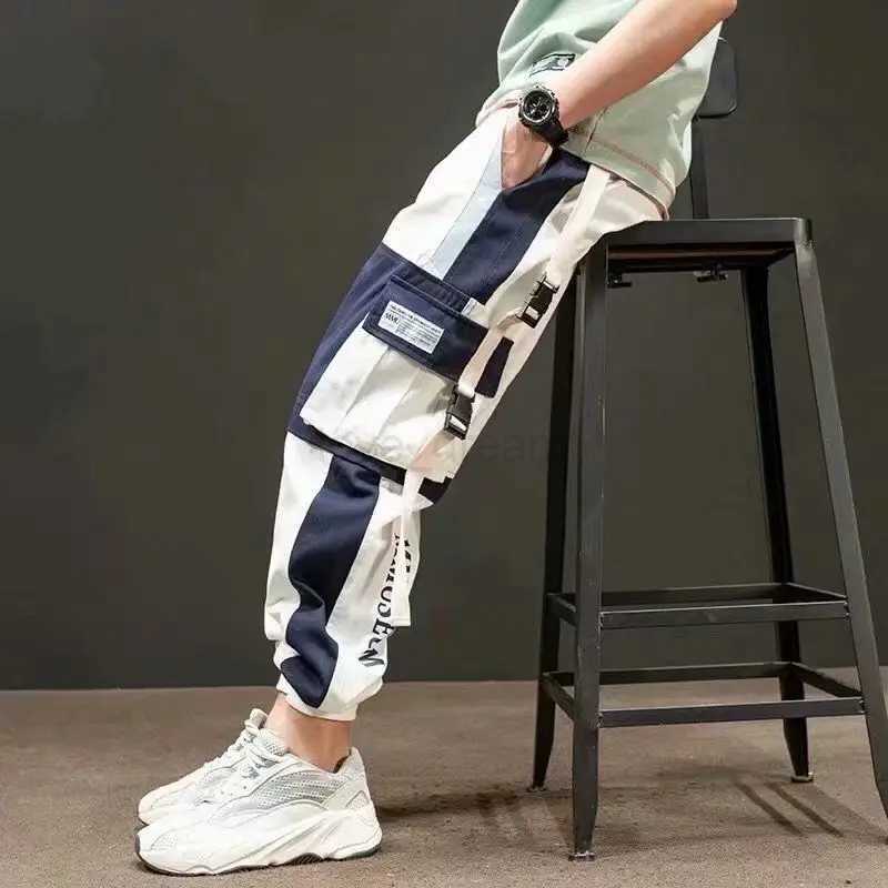 Summer Joggers Cargo Pants for Men Casual Hit Color Pocket Male Hip Hop Trousers Sweatpants Streetwear Ribbons Techwear PantsXJ240813