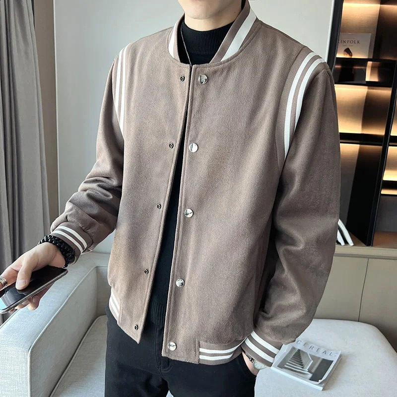 Autumn highquality mens jacket comparison striped casual baseball couple 240812