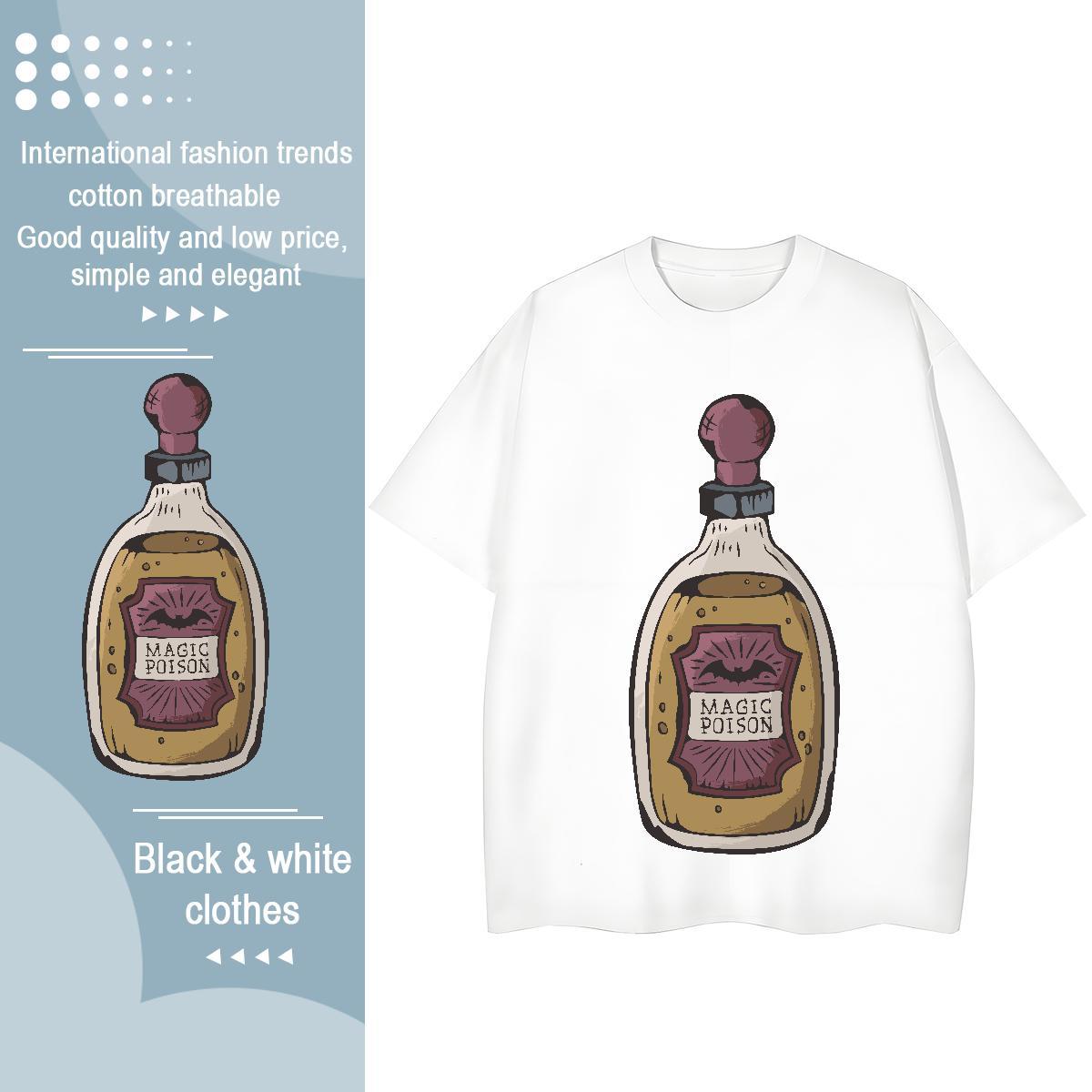 Cool Design T-Shirts bottle Short Sleeve O-Neck Beach Customized Print 230g Cotton Mens Tshirts Fashion Design Tees Shirts