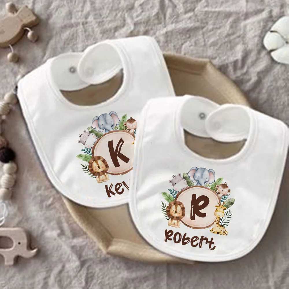 Bibs Burp Cloths Personalised Baby Bib Initial with Name Boy Girl Cotton Bib Newborn Saliva Towel Wild Animal Print Bib Baby Birthday Shower GiftL4812
