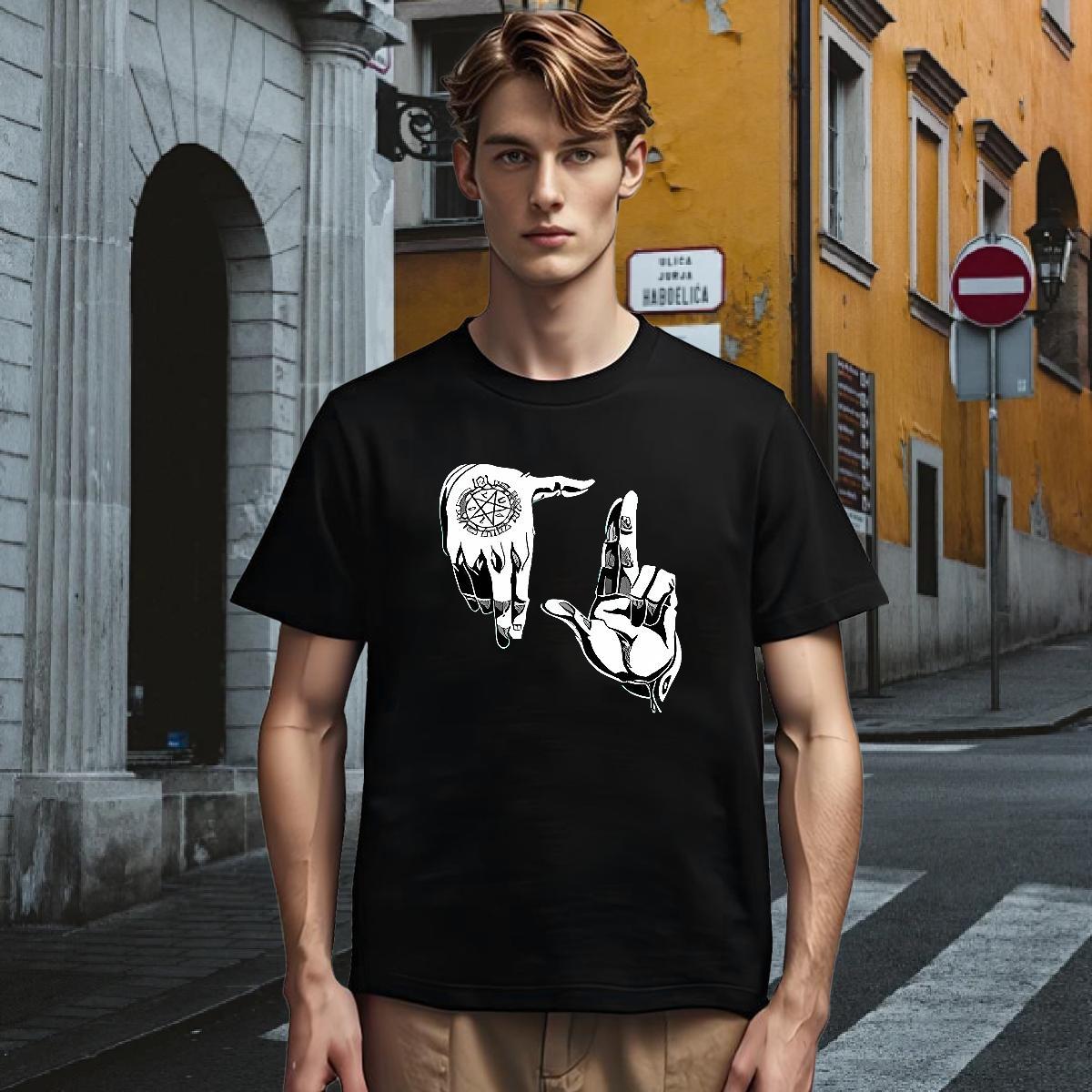 T Shirts Men 230g Cotton hands Hip Hop Round Neck Short Sleeve Asian Size Men Tees Fashion Designer Cool Design Tops