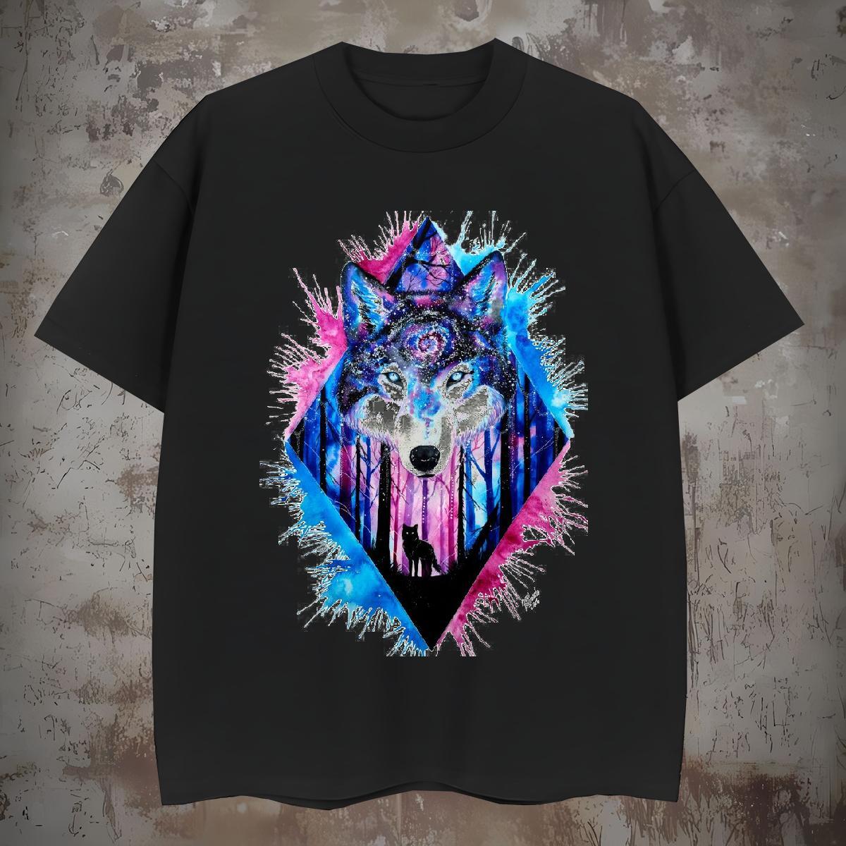 Comfortable T-Shirts for Men wolf Crew Neck Outdoor Asian Size 230g Cotton Tshirts 2024 Designer Clothings