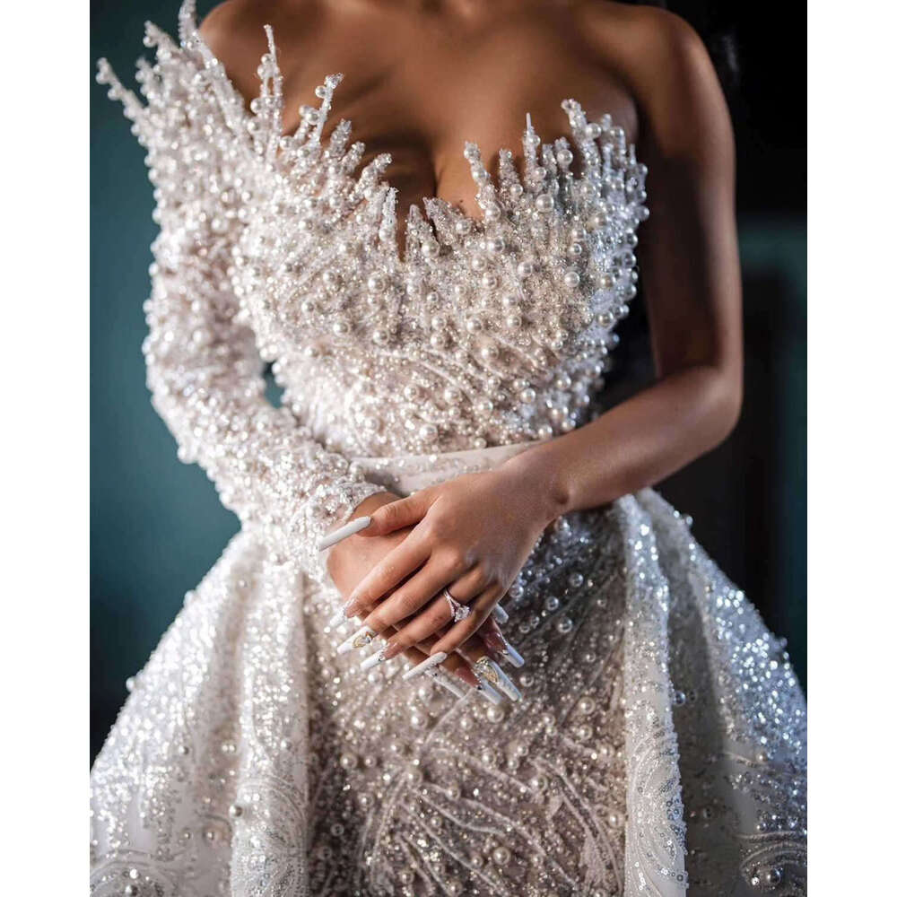Eent Sheath Gown Wedding Dresses Beading Pearls Lace Strapless Bridal Gowns Big Custom Size Colour Vestidos De Novia 6660306