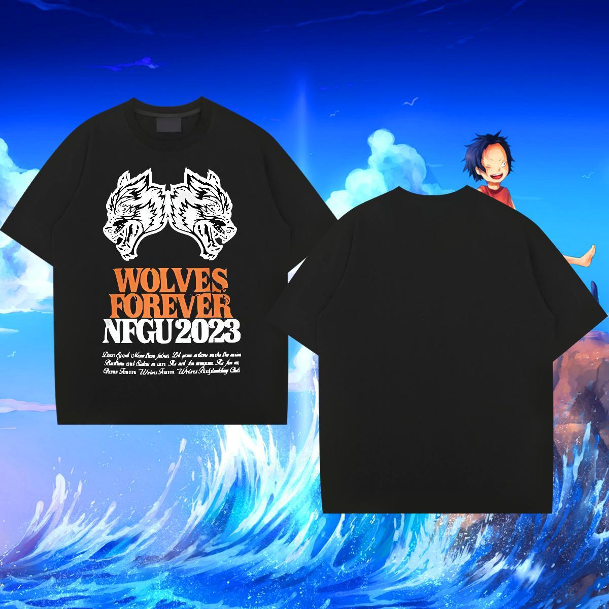 Wholesale Tshirts wolf Outdoor 230g Pure Cotton Tops Tees Crew Neck High Quality T shirt Cartoon Printing L-4XL