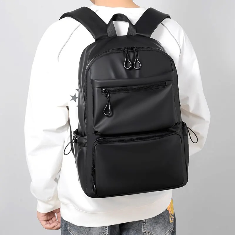 14 inch mens backpack large capacity travel and leisure solid color Pu computer fashionable male female student 240813