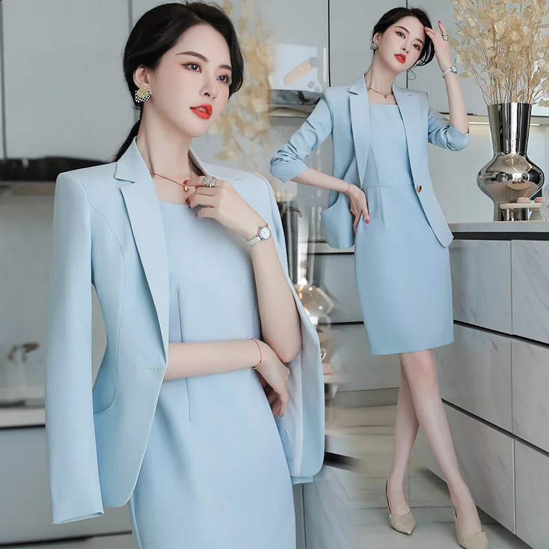 Elegant Jacket Set for Women Business Work Uniform Office Professional Two Piece Fashion 240812