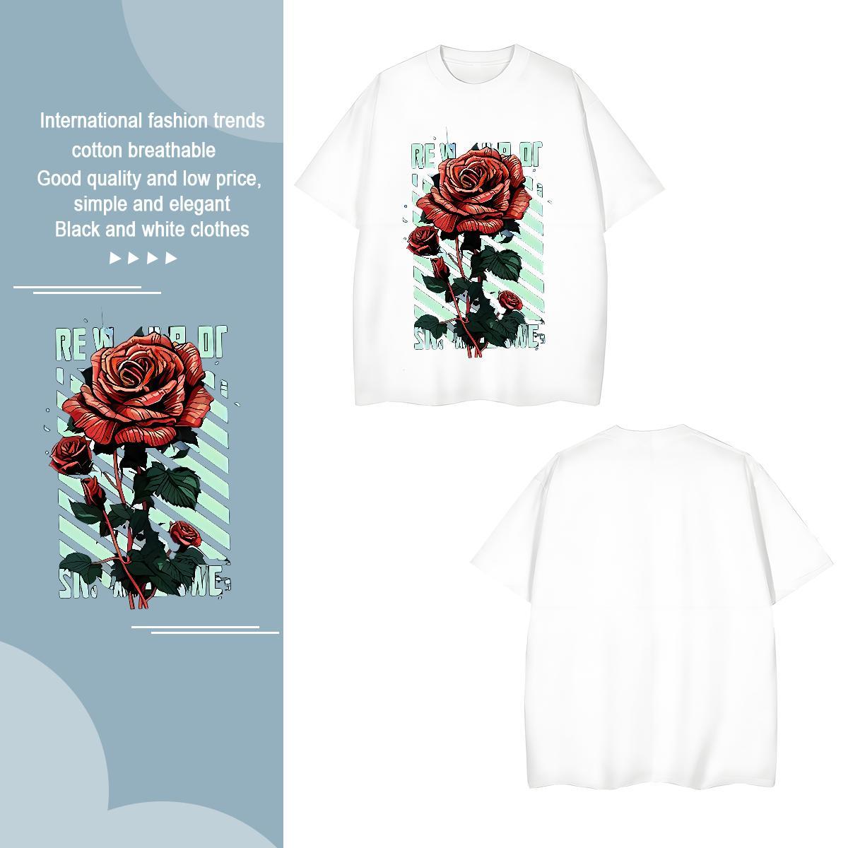 T-Shirts 230g 100% Cotton flower Home Outdoor O Neck Short Sleeves DIY Anime Couples T Shirts 2024 DIY Free Shipping Polos