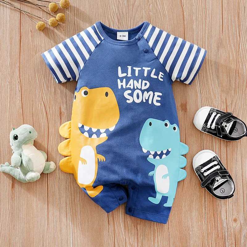 Baby clothing cute cartoon dinosaur 3D printing comfortable and soft 0-18 boys and girls summer short sleeved baby jumpsuit W240812