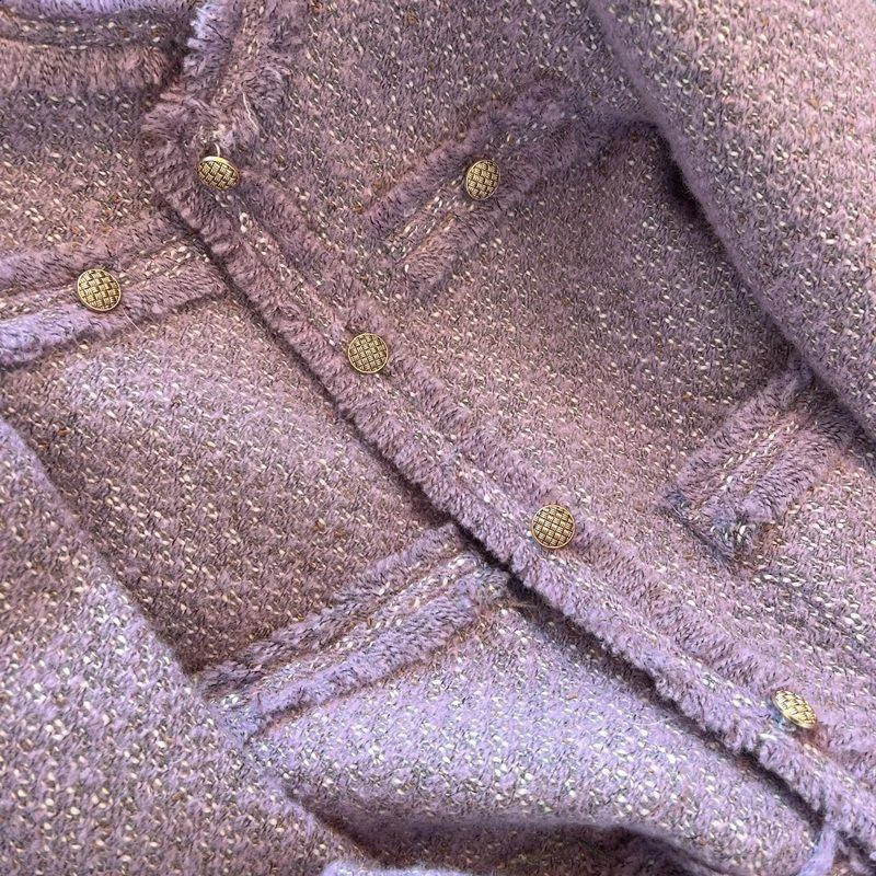 MEXZT elegant coarse woolen jacket womens retro cut single chest autumn winter Korean fashion short outfit 240808