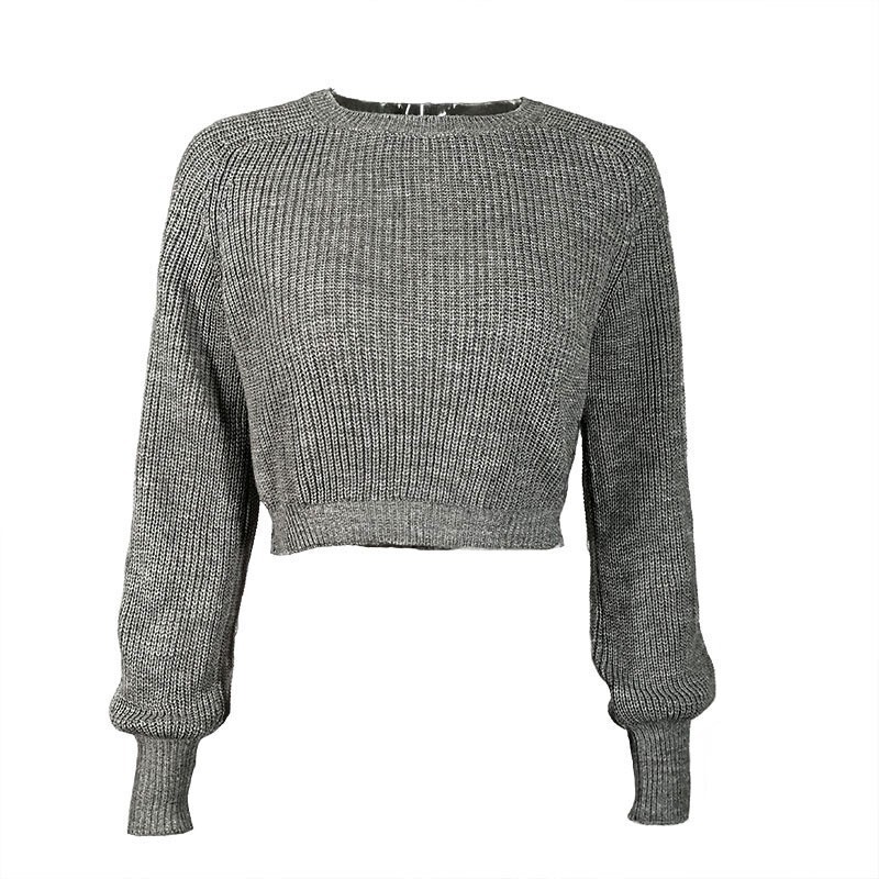 Autumn and winter knitted long sleeved round neck with exposed navel fashionable inner layer sweater women's short top jacket