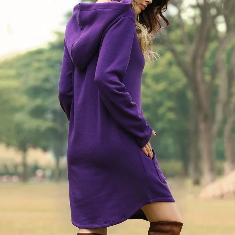 Women Fashion Hoodies Dress Spring Solid Big Pocket Sweatshirt Korean Pop Hoody Casual Long Tops Oversized Pullover 240813