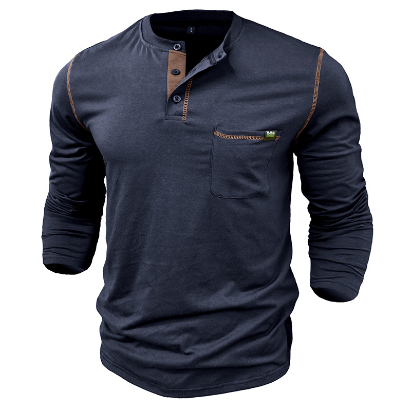 Summer Fashion Casual T-shirt Men's Henley Shirt Long Sleeve T-Shirt Color Matching Knitted T-Shirts