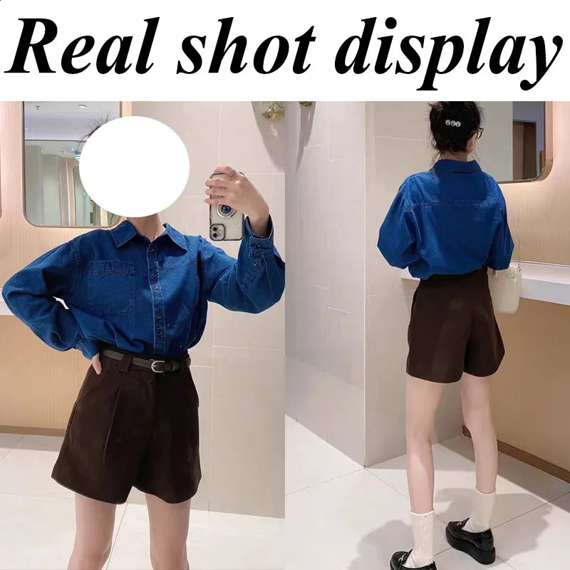 Lucyever Blue Denim Shirt Women Autumn Single-Breasted Jeans Blouses Female Pockets Loose Fashion Lapel Cowboy Blusas 240812