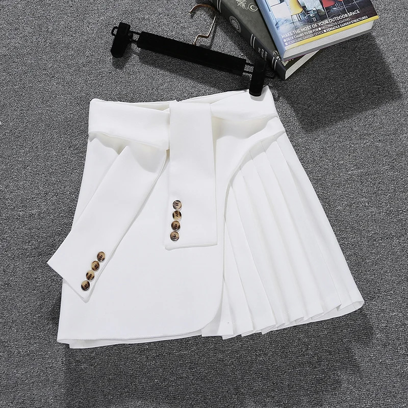 Elegant Asymmetrical Skirt Women Spring Summer High Waist Mini Skirts Sexy Woman Korean Solid Color Black White Pleated skirt 240813