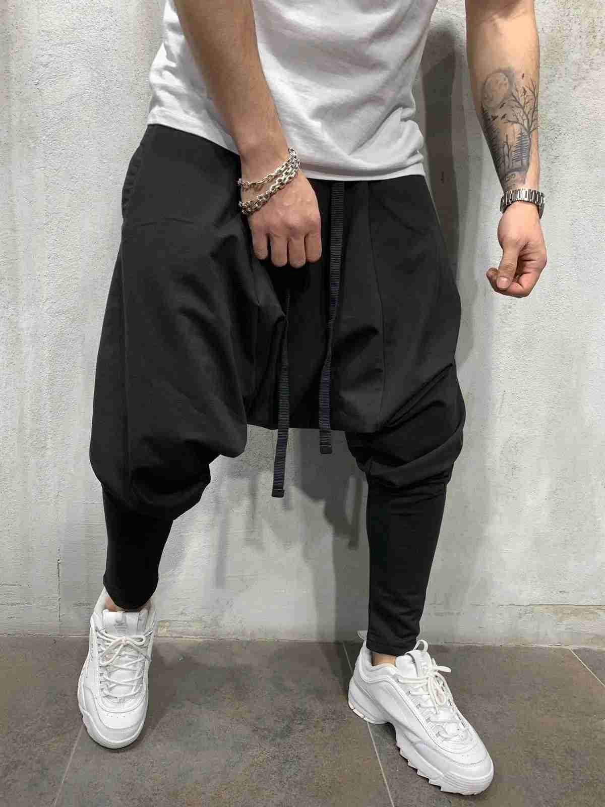 Mens Hip Hop Pants Casual Jogging Harem Pants Drop Crotch Loose Baggy Black Green White Streetwear MenXJ240813