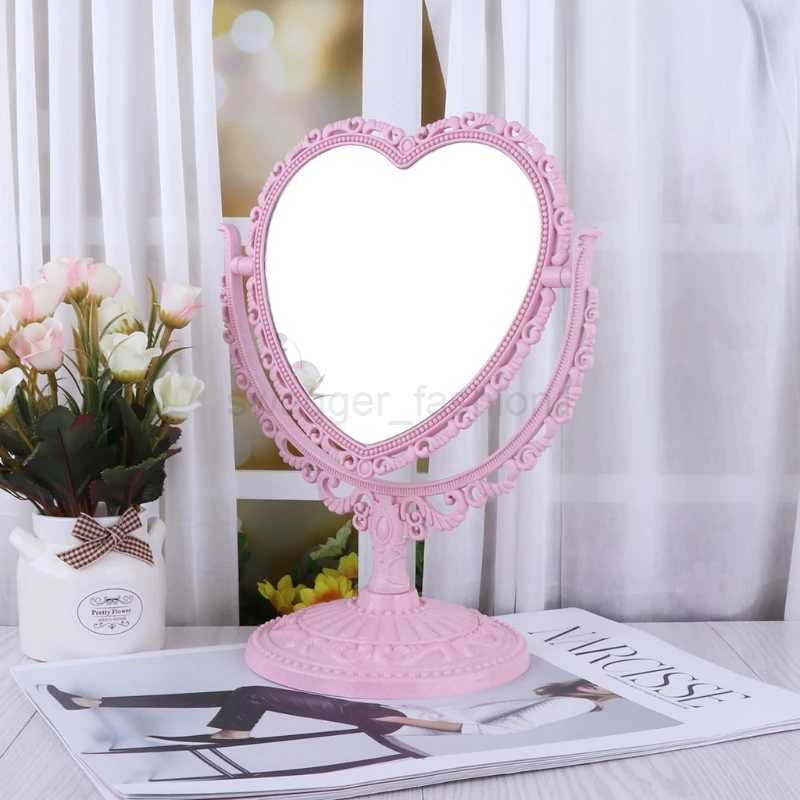 2Sides Heart-shaped Makeup Mirror Rotatable Stand Table Compact Mirror Dresser Drop ShippingXJ240813