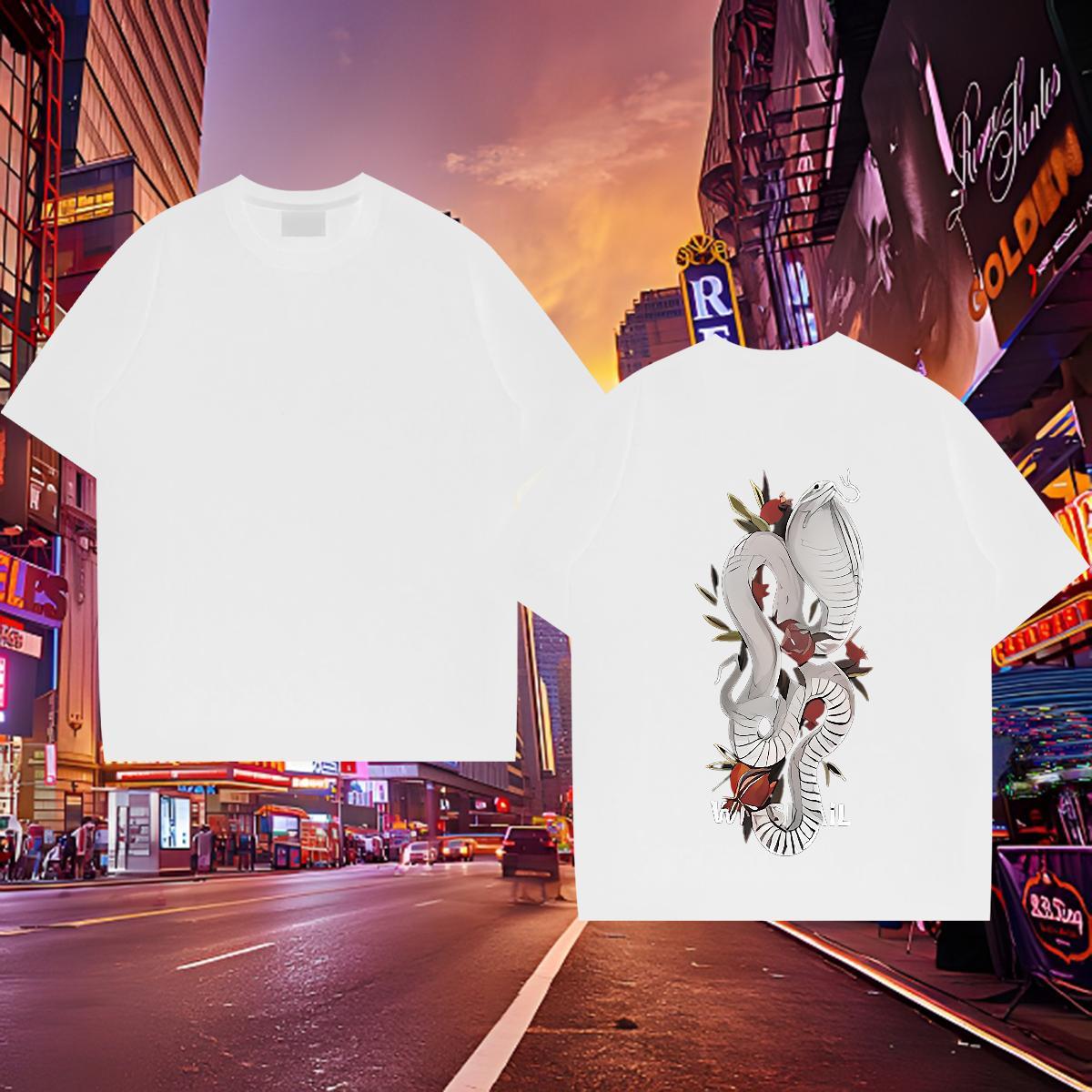 Loose Mens T Shirts snake Breathable Short Sleeve Daily Wear Black Oversized 230g 100% Cotton Tshirts Classic Tees Shirts