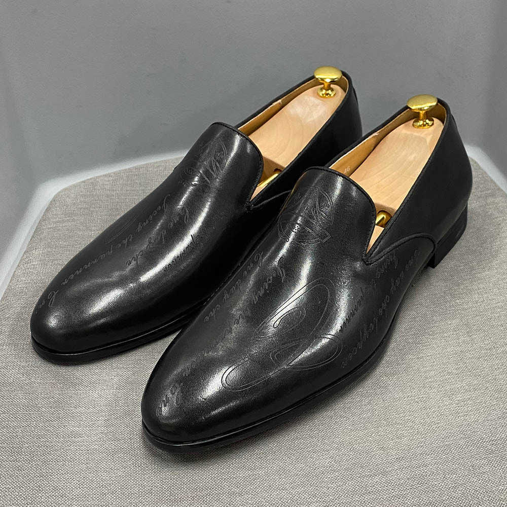 CMM Italian Style Handpainted Letters Mens Shoes Leather Formal Shoes Mens Loafer Shoes One Foot Business Casual Single Shoes