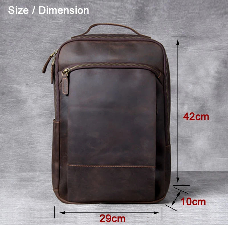 Vintage Crazy Horse genuine leather backpack for men laptop daily hiking Knapsack 240813