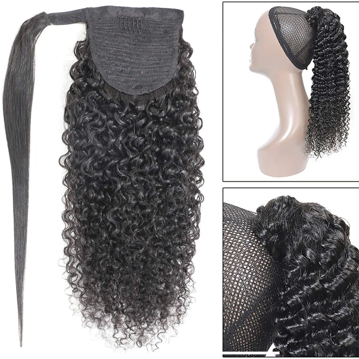 Water Wave Ponytail Human Hair Wrap Around Ponytail Extensions Curly Remy Hair Ponytails Clip in Hair Extensions 10 to 32 Inches