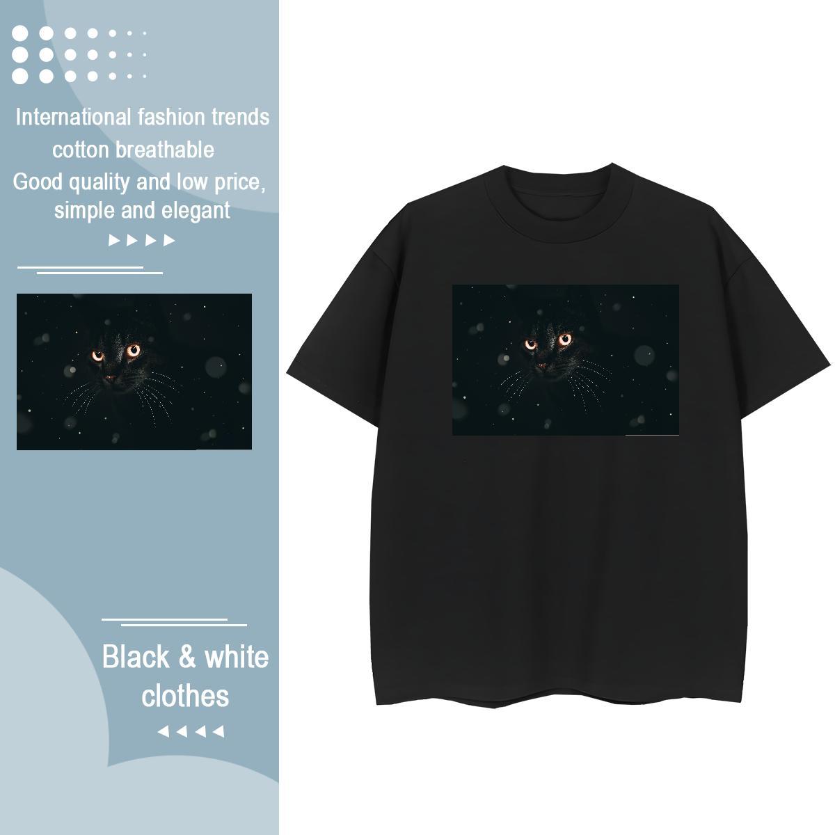 Cool Mens T Shirts cat Breathable Crew Neck Daily Outfit DIY Printed 230g Cotton Tshirts Wholesale Tops