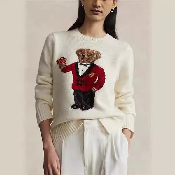 Women bear sweater fashion long sleeve Winter Soft Basic Women Pullover Cotton Bear Pulls high quality sweaters Embroidery Print clothes size s-l famo