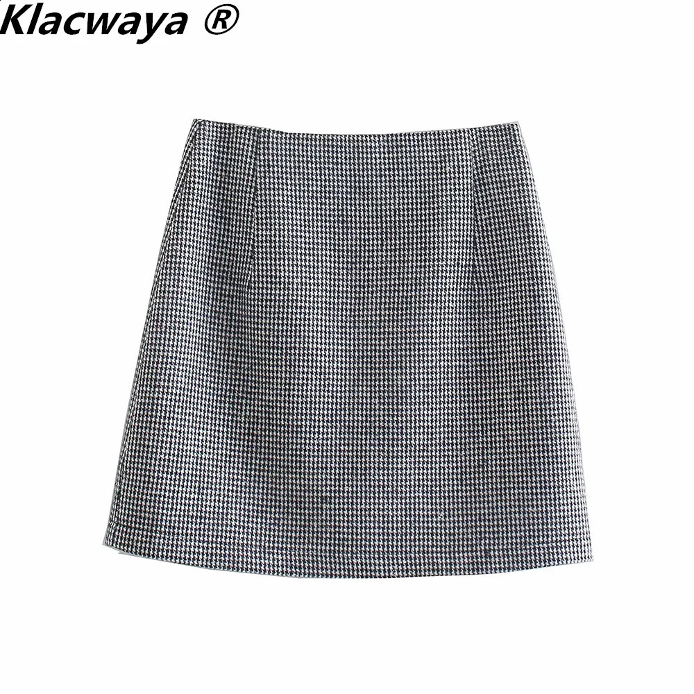 Klacwaya Womens Fashion Two Piece Set Retro Single Button Long Sleeve Checkered Sports Shirt High Waist ALine Skiwear 240812