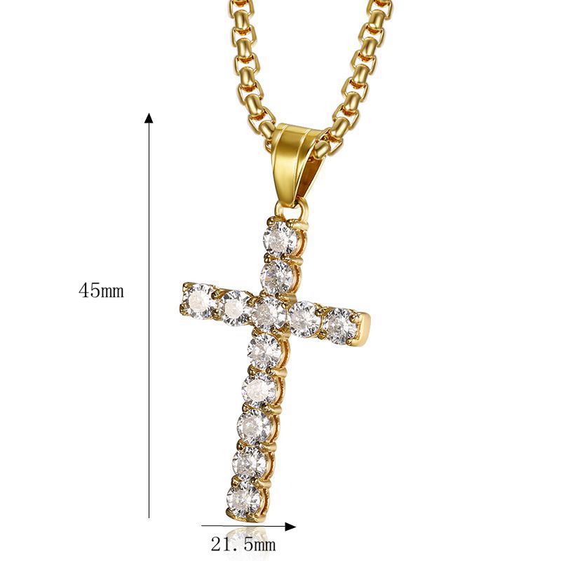 Full Zircon Titanium Steel Cross Pendants Gold Silver Color Necklace Jewelry For Men Women