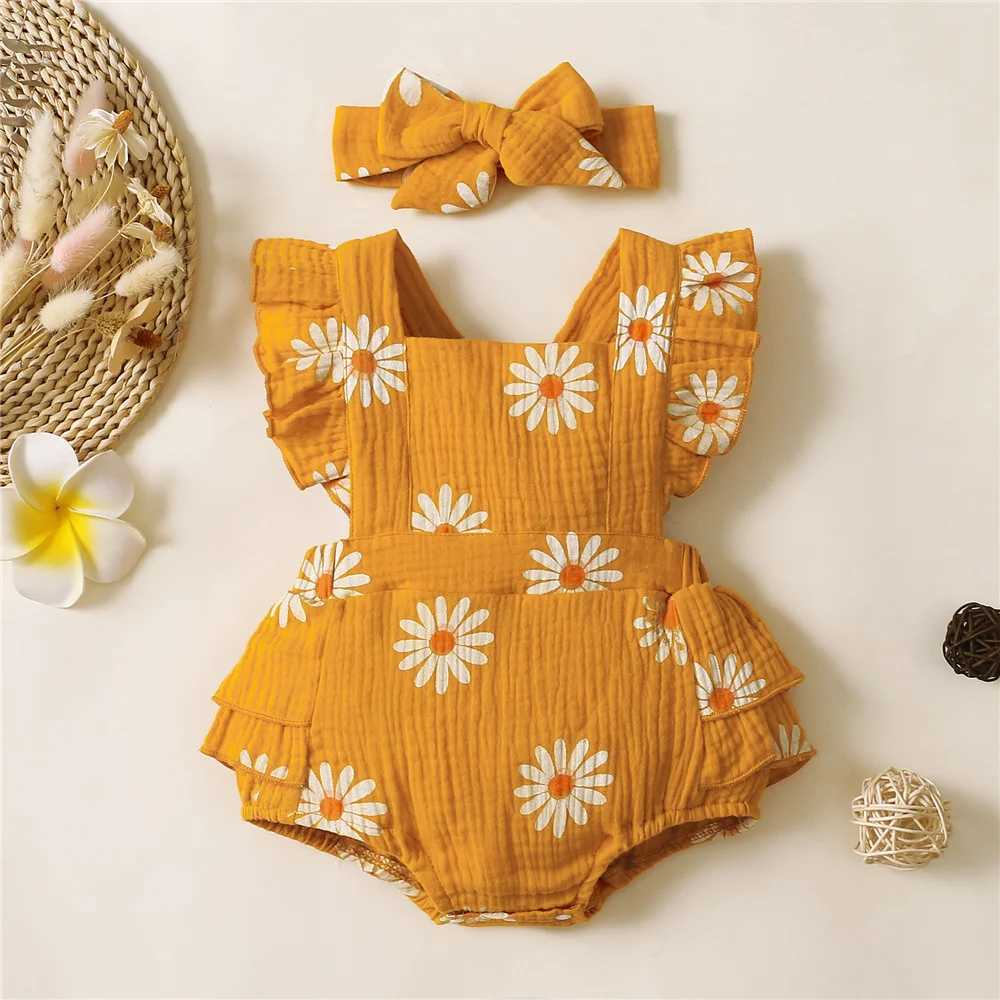 Baby girl jumpsuit with ruffled edges and sleeveless newborn bodysuit leading with summer jumpsuit fashionable toddler set W240812