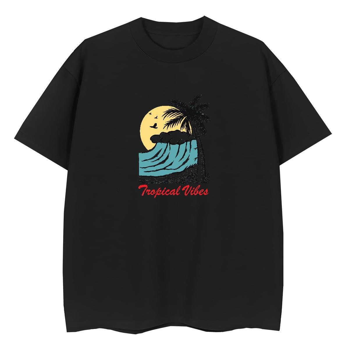 Brand Tshirt for Man Woman Spring Summer 100% Cotton 230g White Plus Size Short Sleeve O-Neck sea wave T Shirt For Man Fashion Wear