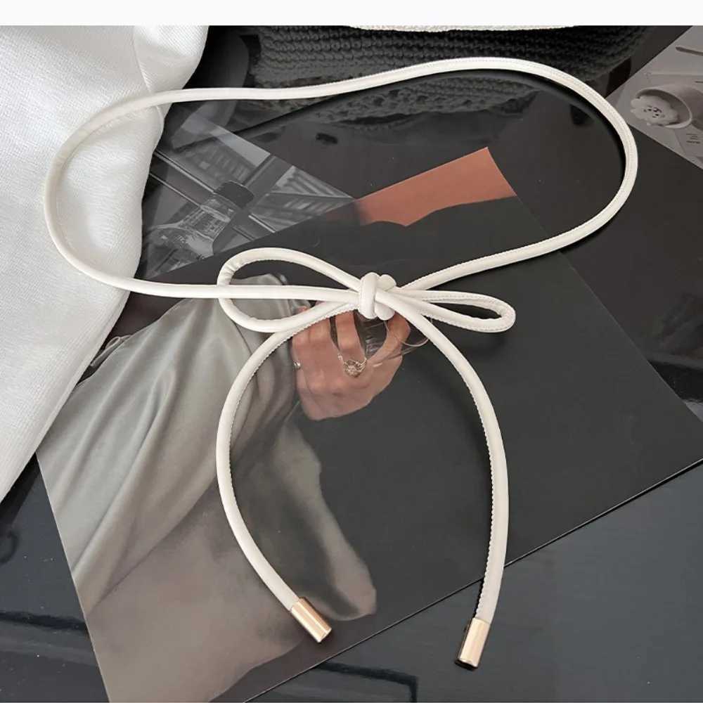 Leather thin belt non perforated solid color round rope belt womens knotted waist belt sweater waist belt waist belt belt closure decoration W240807