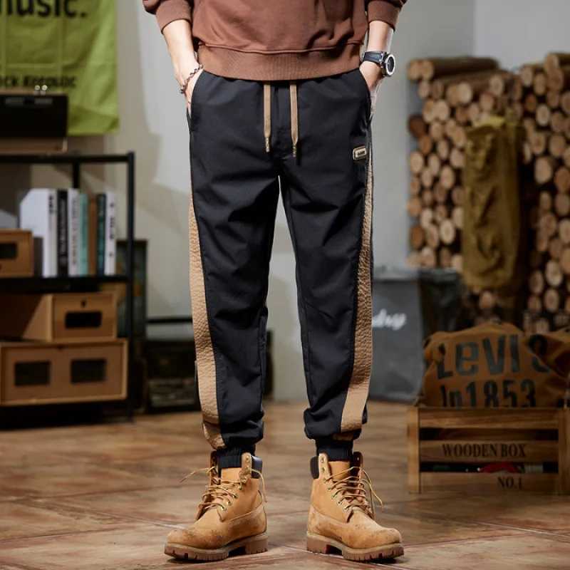 Stitching fashion brand Summer 2024 new casual pants mens thin elastic breathable ankle-tied retro American sports sweatpantsXJ250303