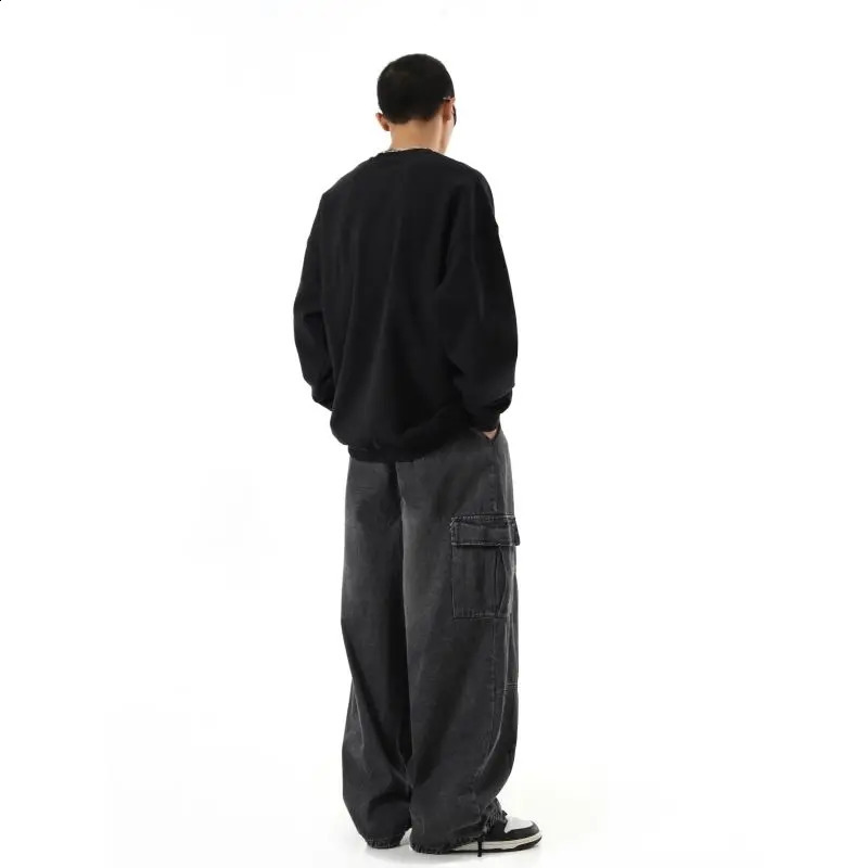 Y2k Black Baggy Cargo Jeans Trousers Men Streetwear Casual Hippie Jogging Wide leg Oversize Long Male Denim Pants 240809