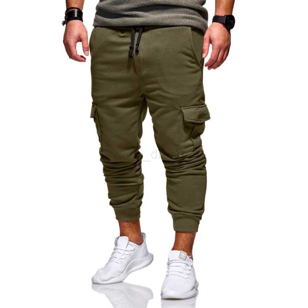 Mens Pants Fashion Hip Hop Multi-pocket Trousers Trendy Streetwear Solid Sweatpants Joggers Male Casual Cotton TrousersXJ240813