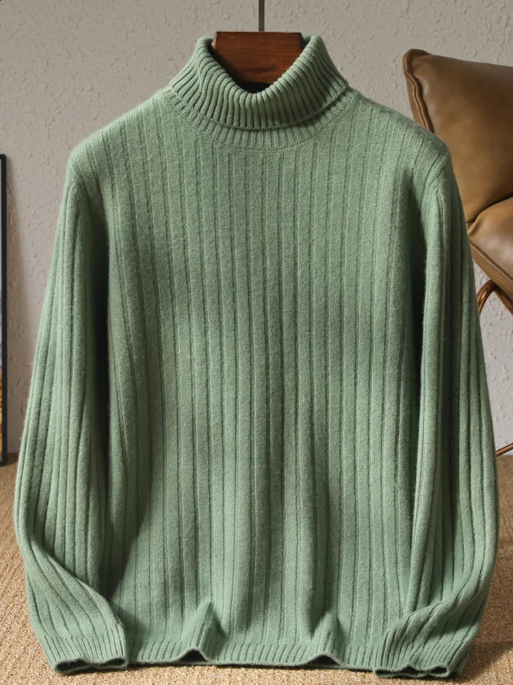 100% wool knitted Pullover mens turtle neck thick sweater business casual long sleeved top loose warm bottom shirt autumn and winter item 240812
