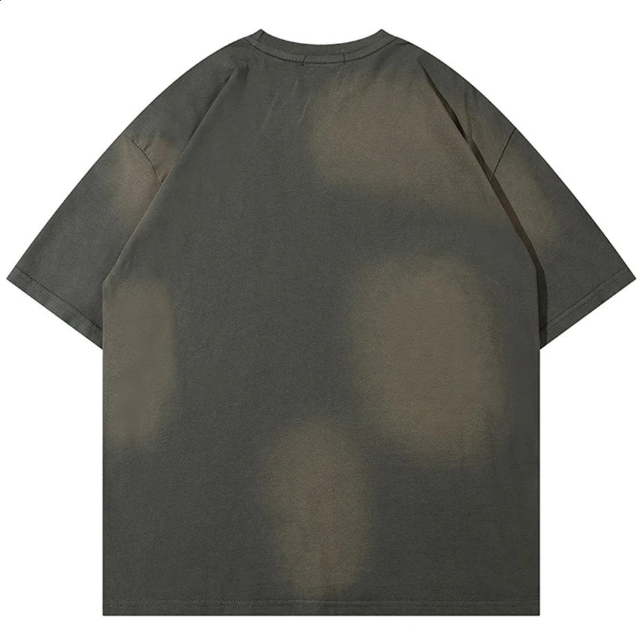 Men Harajuku Vintage T Shirts Streetwear Hip Hop Oversized T-shirts Metal Button Retro Loose Short Sleeve Tee Shirt Male 240812