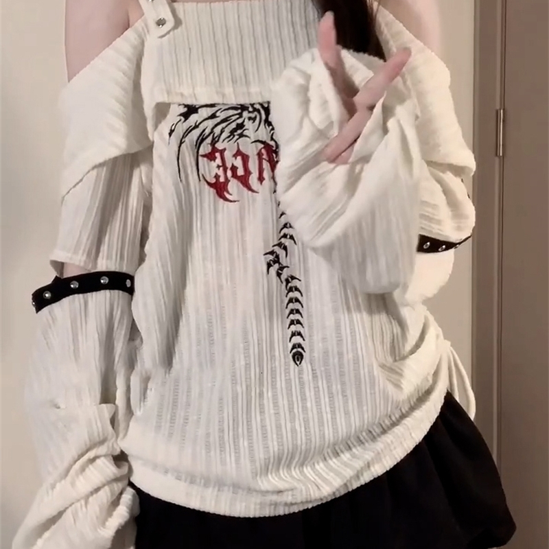 Women Print Pullover Knitted Sweater Harajuku Korean Y2k Long Sleeves Oversize Sweaters Jumper Vintage 2000s Clothes Autumn 240812
