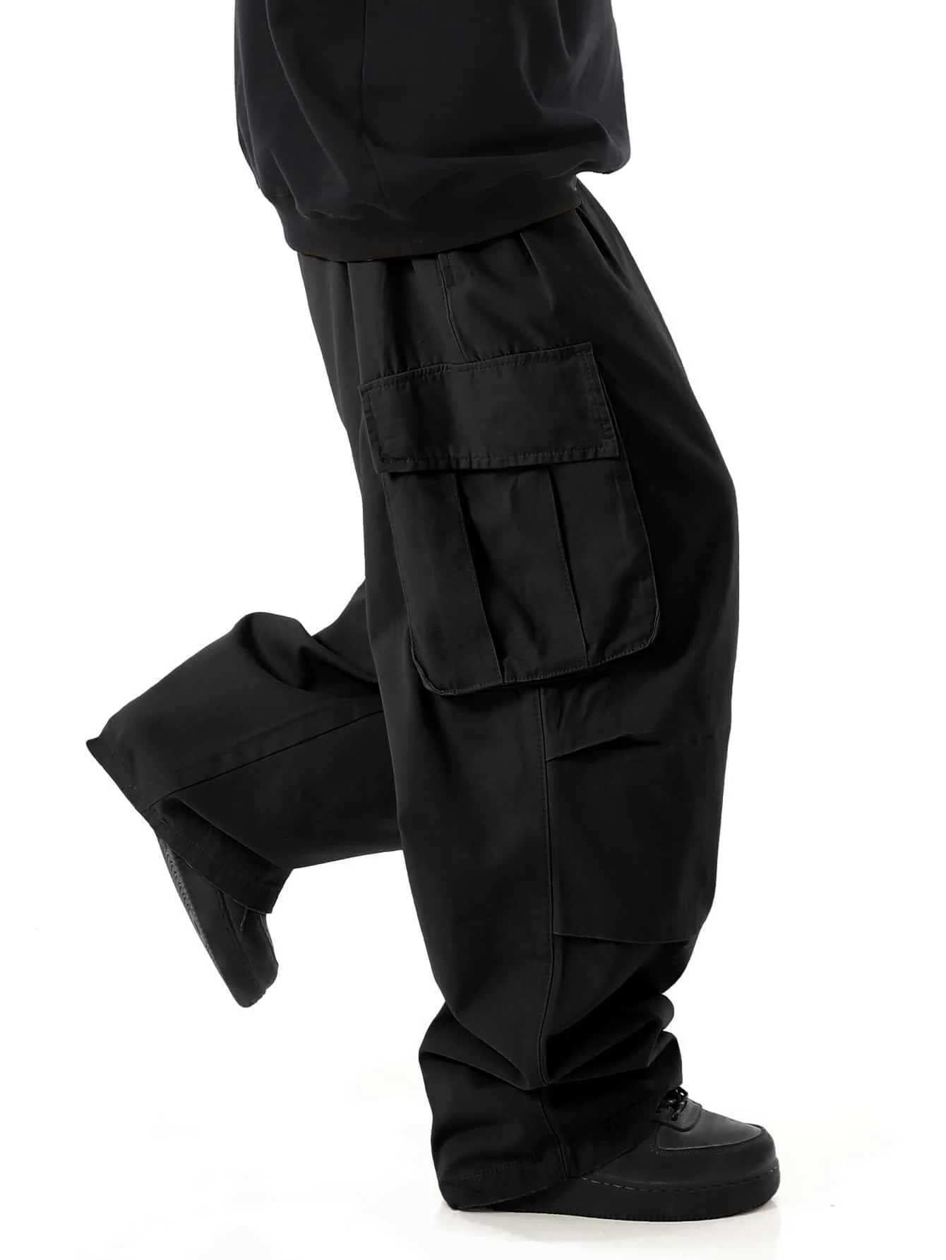 Classic Design Multi Flap Pockets Cargo PantsMens Loose Fit Drawstring Cargo PantsFor SkateboardingStreetOutdoor CampingXJ240813