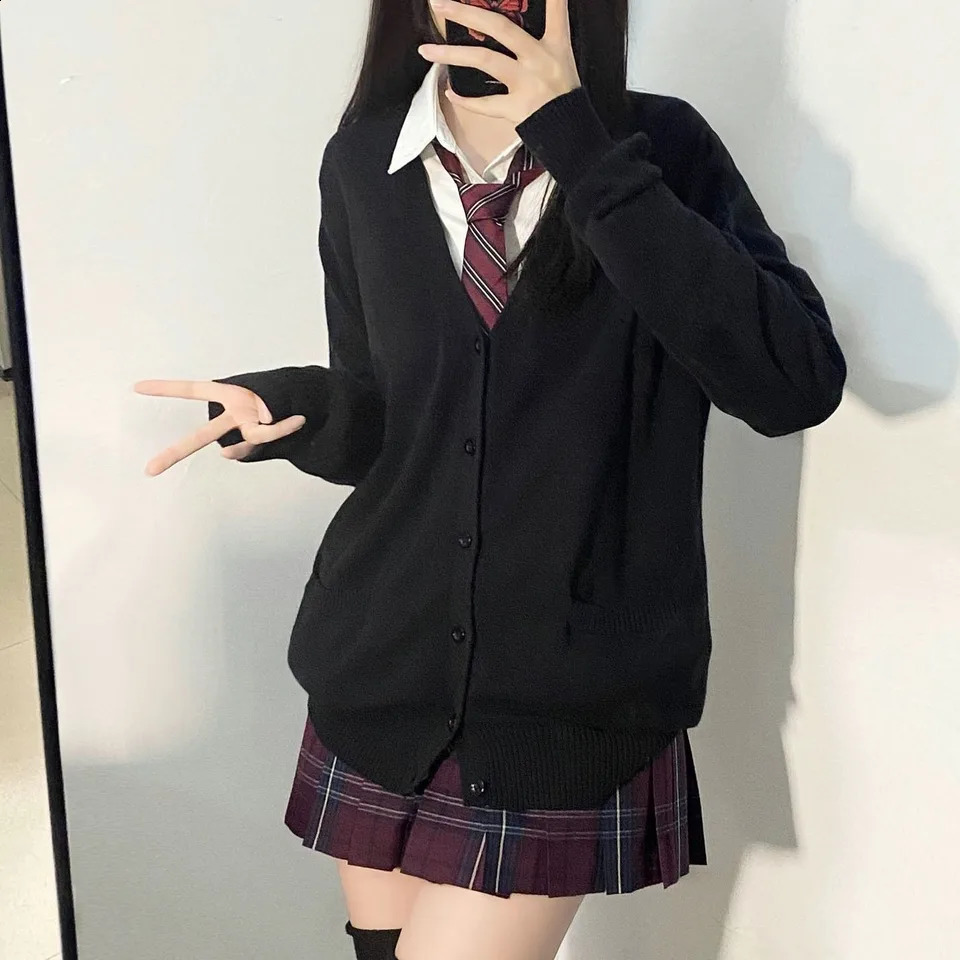 Sweet Wind Sweater Spring and Autumn V-neck Cotton Knitted Sweater Academy Style JK Uniform Cardigan Student Girl Role Play 240812