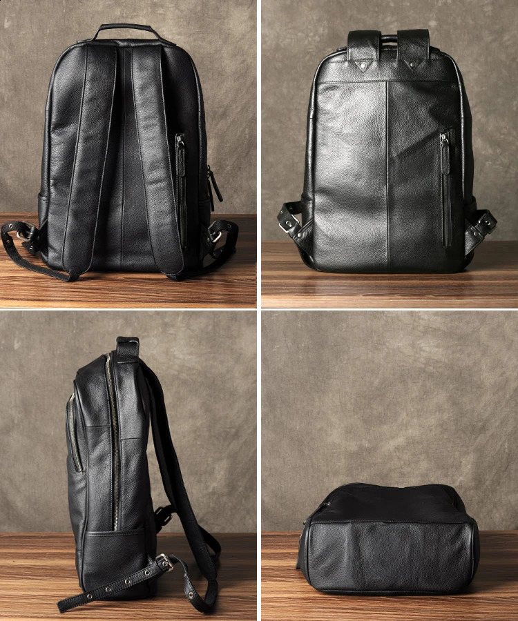 High quality fashionable leather backpack mens student daily Rucksack big Knapsack black 240813