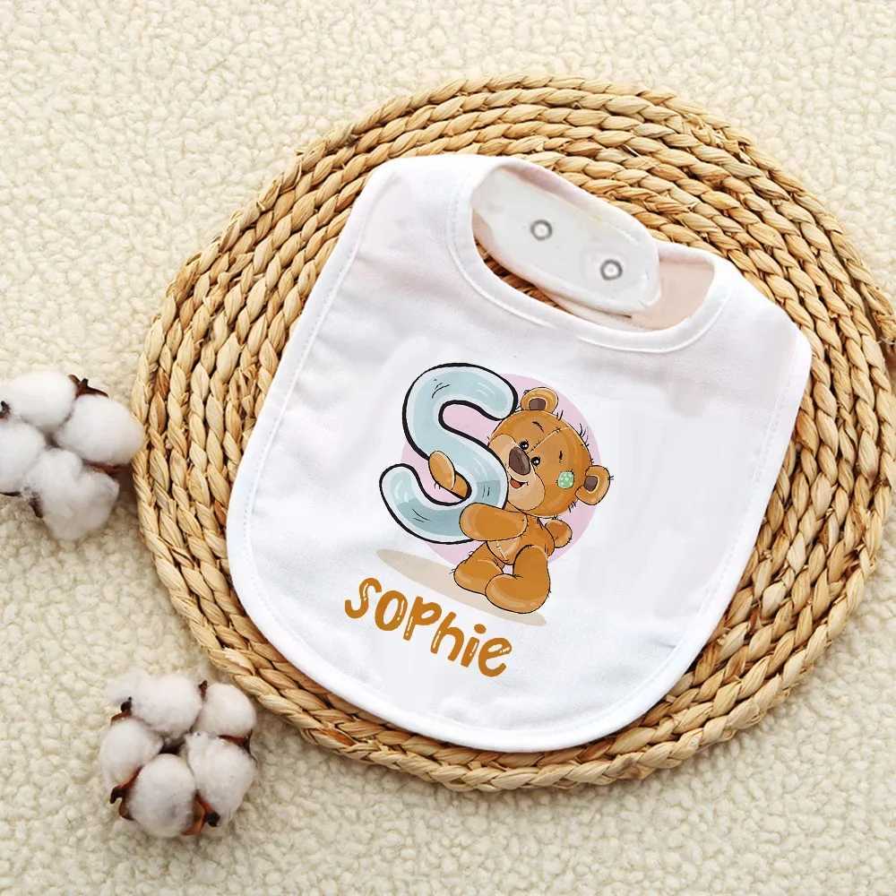 Bibs Burp Cloths Personalised Baby Bibs Custom Initial Wite Name Boy Girl Cotton Bib Newborn Saliva Towel Cute Bear Print Bib Baby Shower GiftL4812